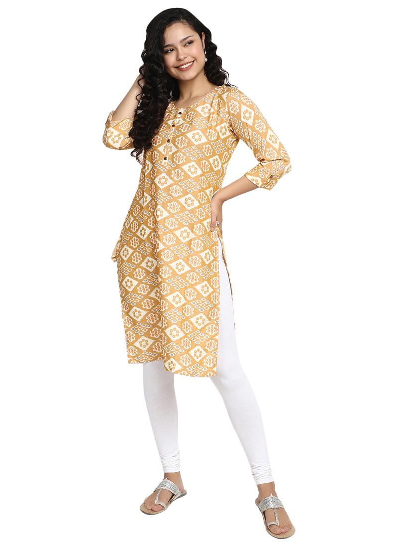 women gold color rayon a-line kurta - 20319701 - Standard Image - 3