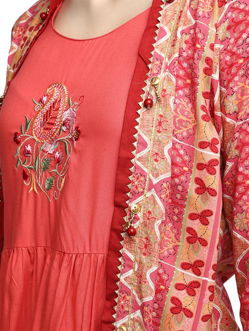 embroidered kurta with printed jacket - 20319708 - Standard Image - 5