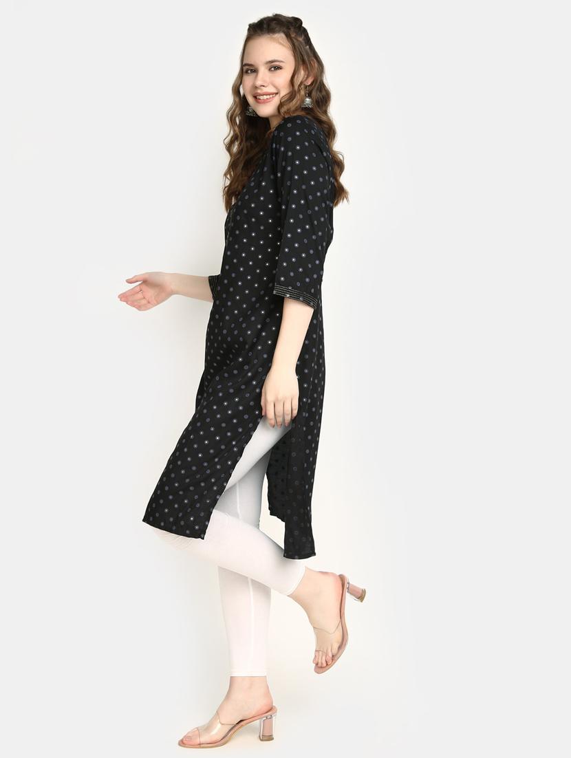 foil printed polka dots straight kurta - 20319758 - Standard Image - 3