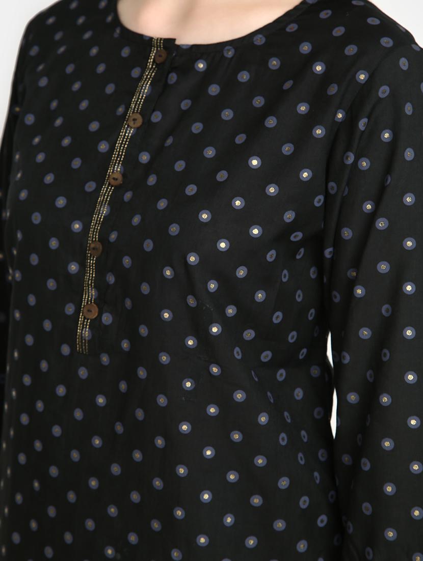 foil printed polka dots straight kurta - 20319758 - Standard Image - 5