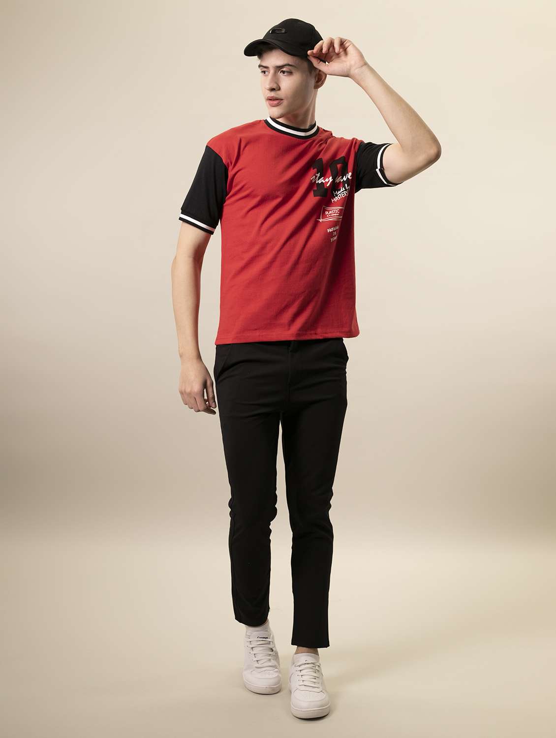 men solid black lycra blend flat front casual trouser - 20319967 -  Standard Image - 3