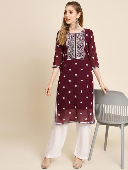 maroon colored straight kurta - 20320544 - Standard Image - 0