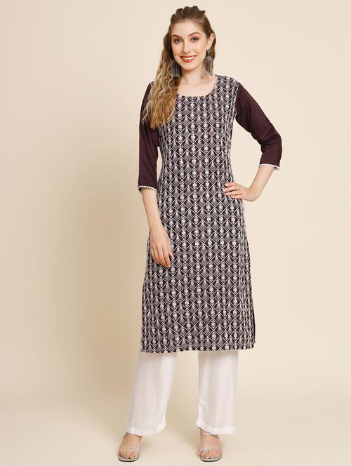 brown colored straight kurta - 20320579 -  Standard Image - 0