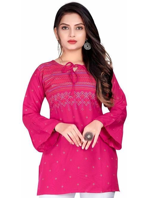 pink printed bell sleeves a-line tunic - 20321284 - Standard Image - 0