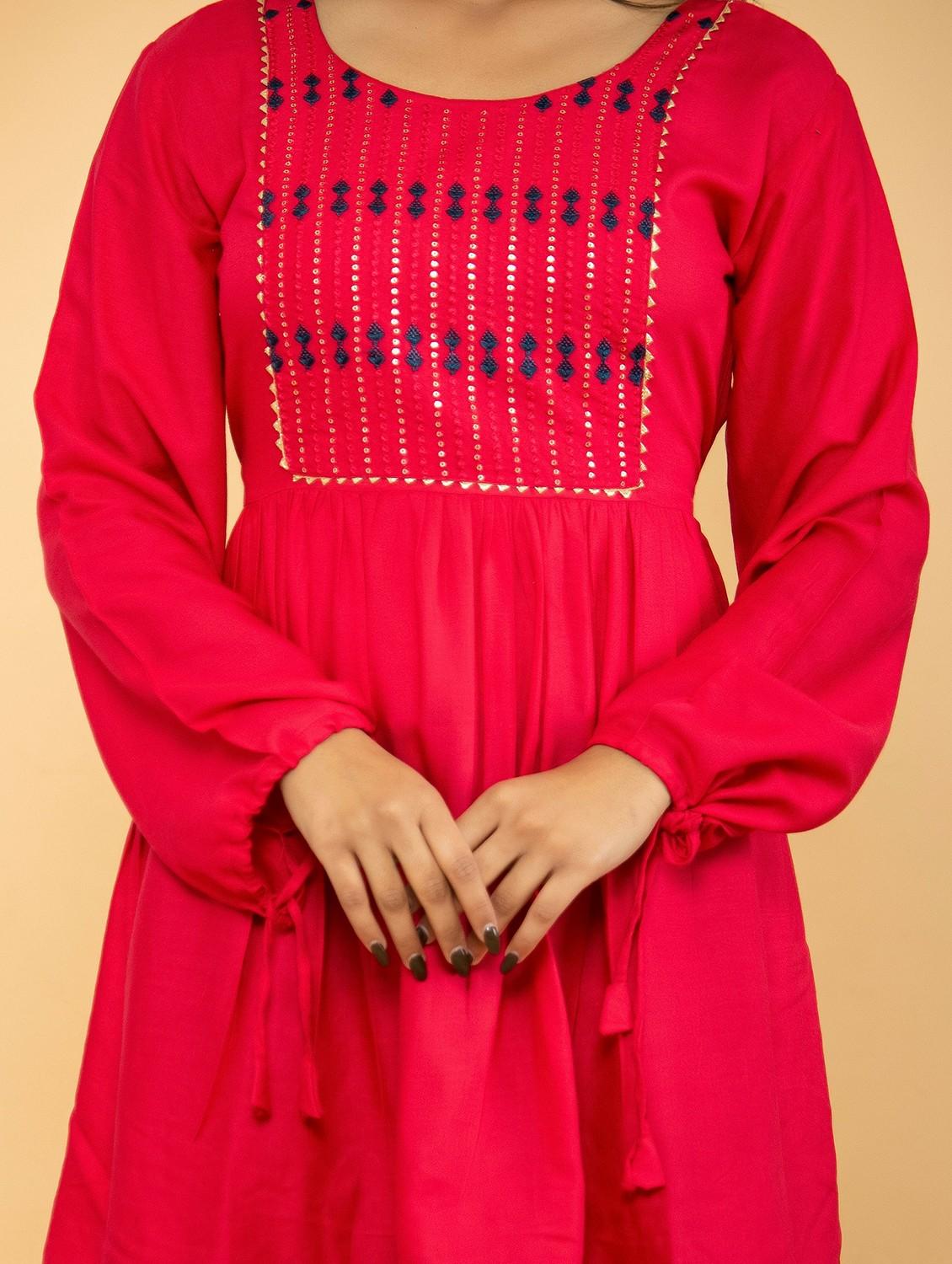 pink solid with work flared tunic - 20321289 - Standard Image - 3