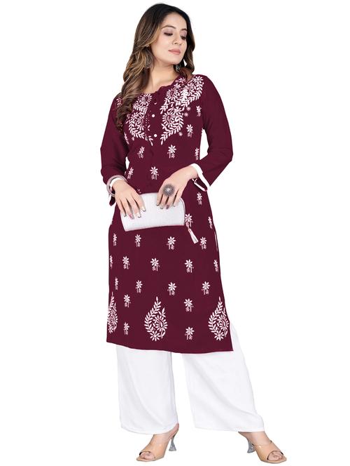 chikankari work straight kurta with palazzo - 20321360 - Standard Image - 0