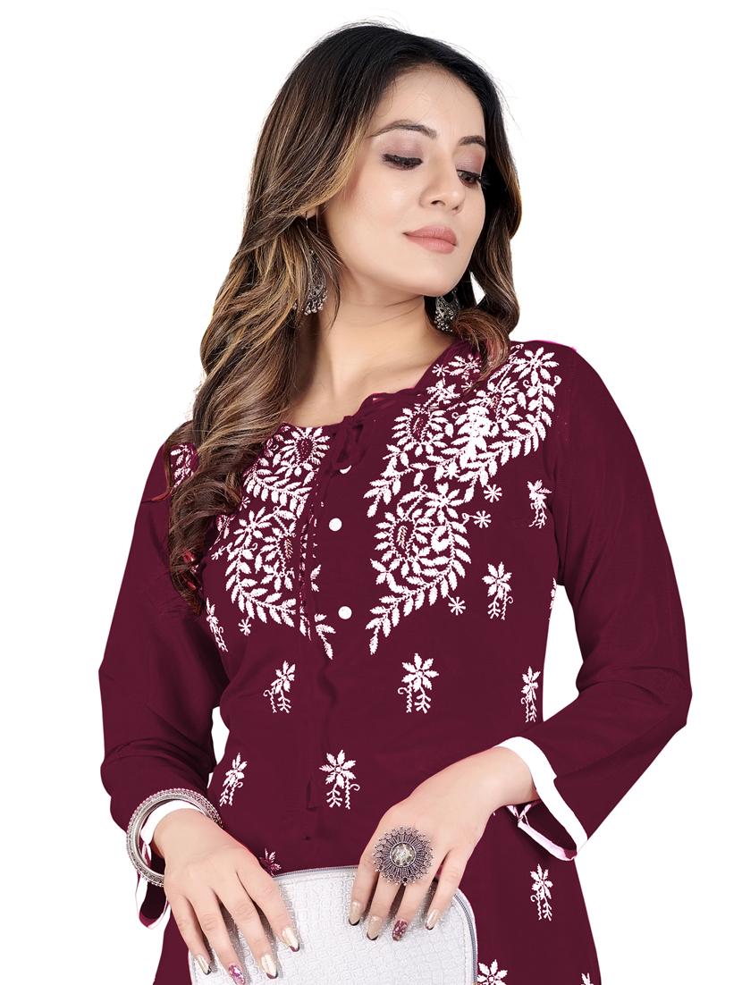 chikankari work straight kurta with palazzo - 20321360 - Standard Image - 3