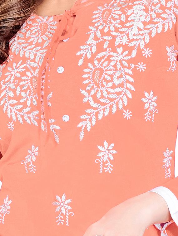 chikankari work straight kurta and palazzo set - 20321361 - Standard Image - 3
