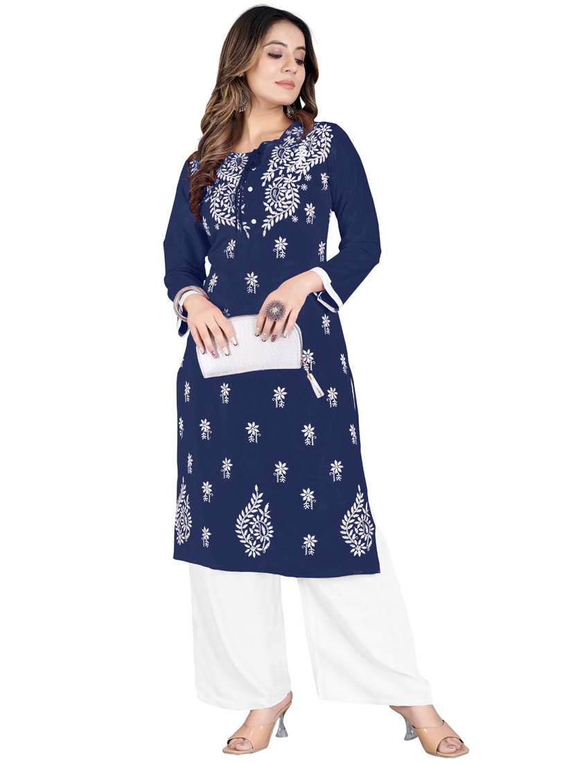 chikankari work straight kurta with palazzo - 20321362 -  Zoom Image - 0