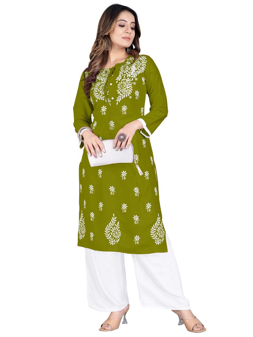 chikankari work straight kurta with palazzo - 20321363 - Zoom Image - 0