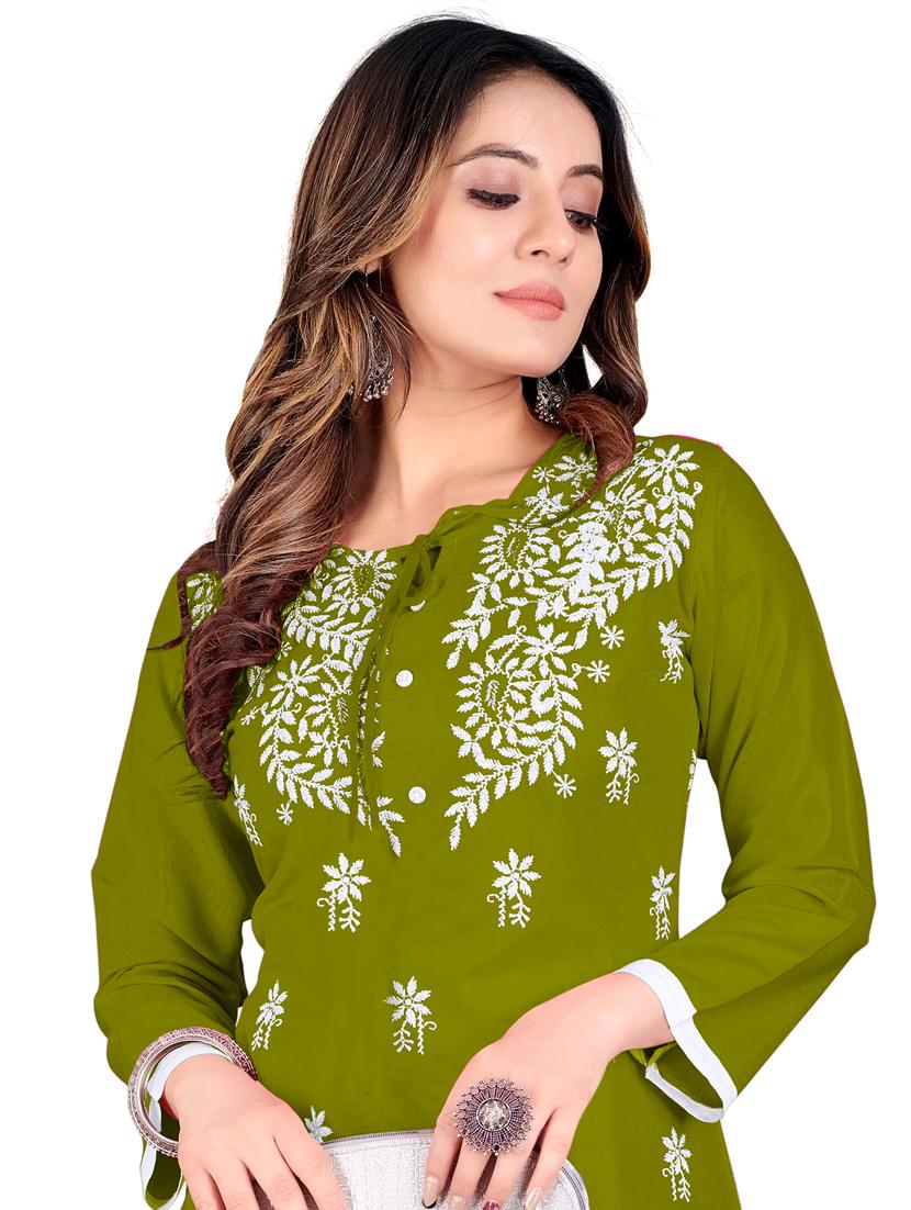 chikankari work straight kurta with palazzo - 20321363 - Standard Image - 3