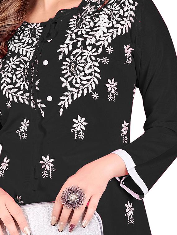 chikankari work straight kurta and palazzo set - 20321364 - Standard Image - 3
