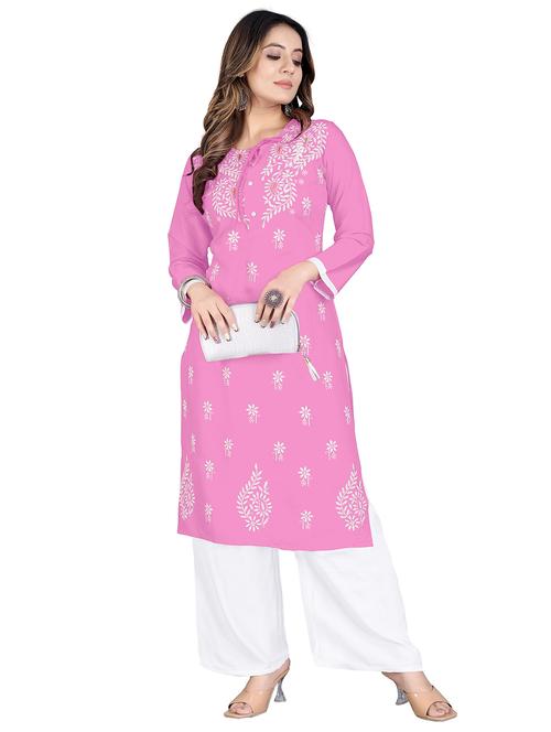 chikankari work straight kurta and palazzo set - 20321365 -  Standard Image - 0