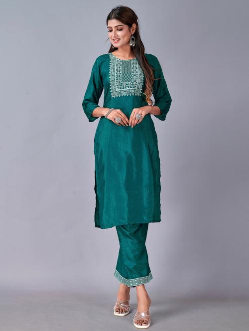 teal colored kurta pant set - 20321366 - Standard Image - 0
