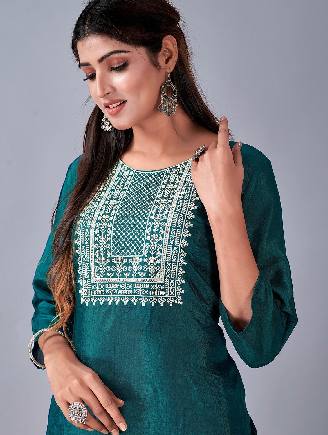 teal colored kurta pant set - 20321366 - Standard Image - 3