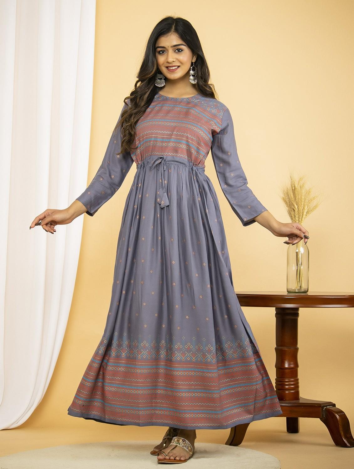 grey colored flared kurta - 20321373 - Zoom Image - 0