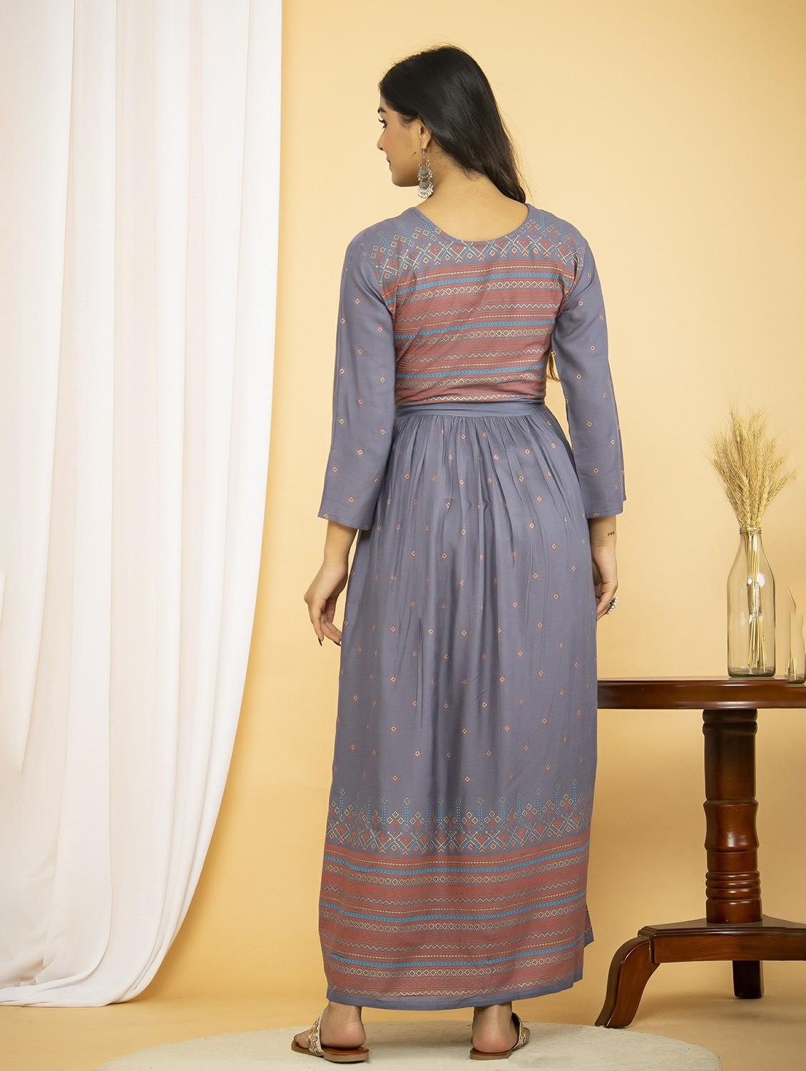 grey colored flared kurta - 20321373 - Standard Image - 3