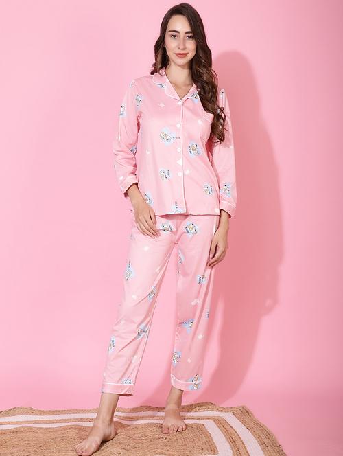 pink quirky print pyjama nightwear set - 20322504 -  Standard Image - 0