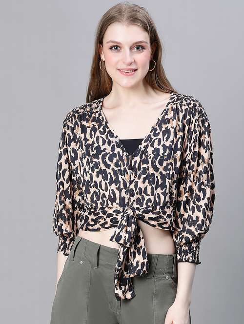 beige animal print crop top - 20322883 -  Standard Image - 0