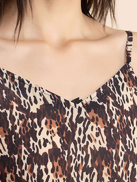 brown printed shoulder strap a-line dress - 20322897 -  Standard Image - 3