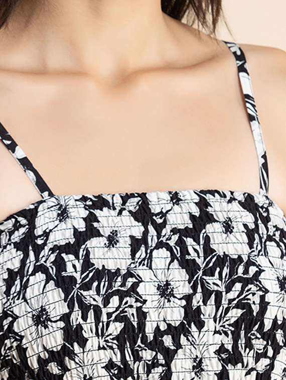 black floral print shoulder strap a-line dress - 20322923 -  Standard Image - 3