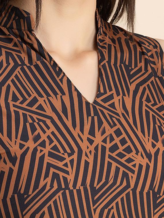 women brown printed crepe empire line dress - 20322927 - Standard Image - 3