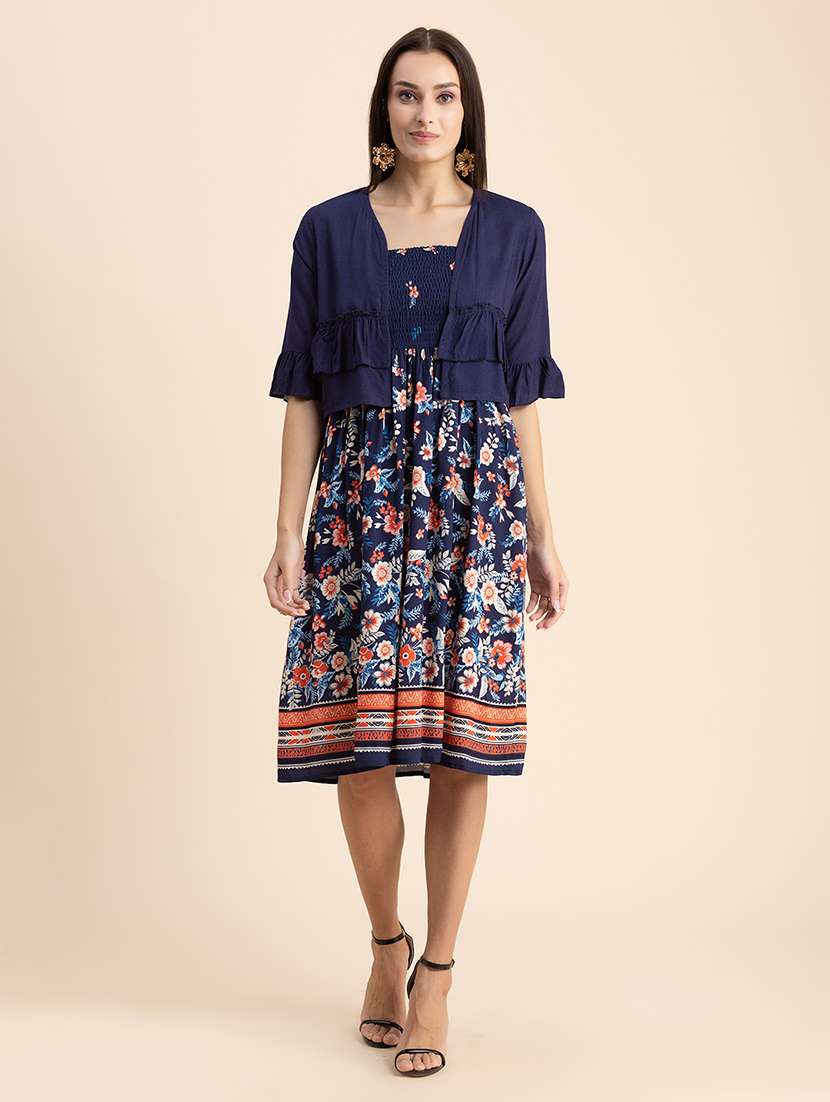 navy blue floral fit & flare dress - 20322951 - Zoom Image - 0