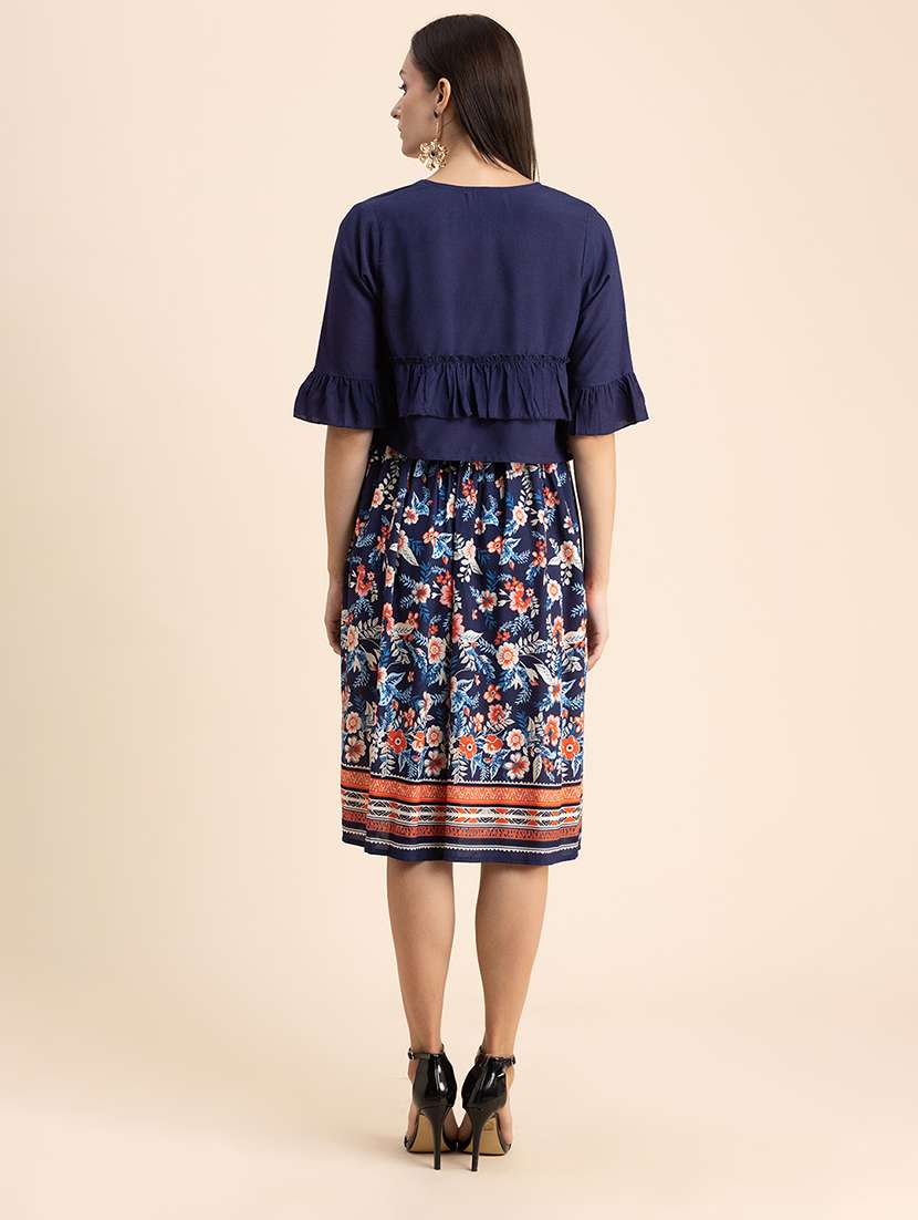 navy blue floral fit & flare dress - 20322951 - Standard Image - 3