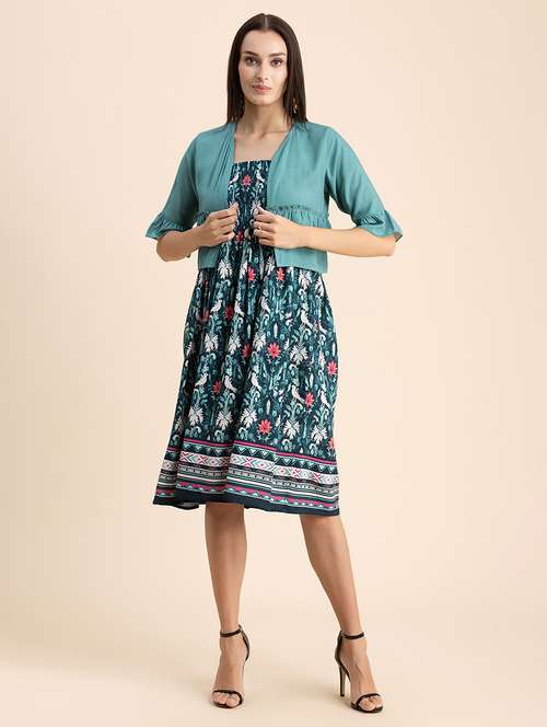 women multi color printed rayon fit & flare dress - 20322952 - Standard Image - 0