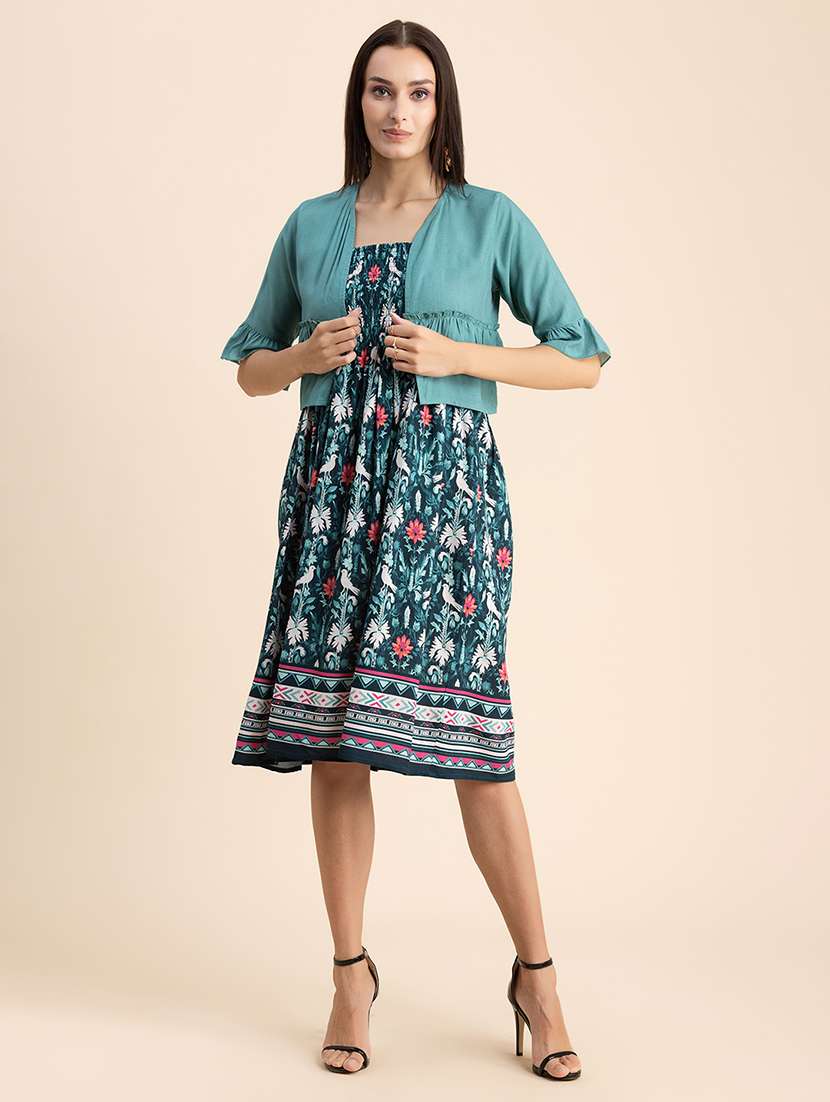 women multi color printed rayon fit & flare dress - 20322952 - Zoom Image - 0