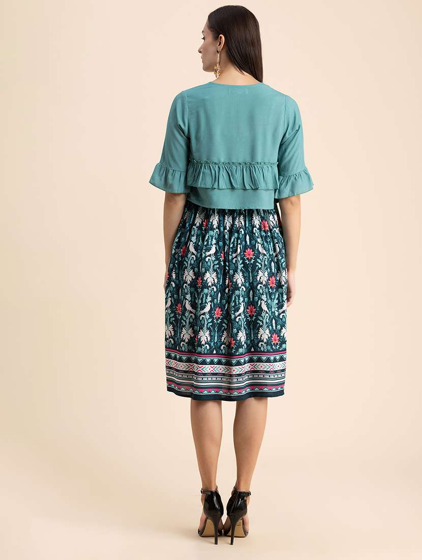 women multi color printed rayon fit & flare dress - 20322952 - Standard Image - 3