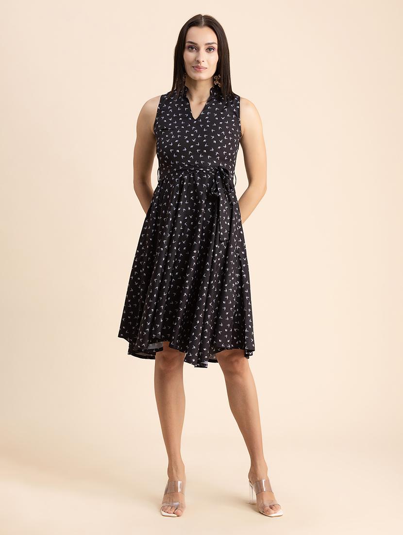 black printed empire line dress - 20322955 -  Zoom Image - 0