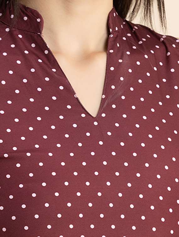 maroon polka dots fit & flare dress - 20322956 -  Standard Image - 3