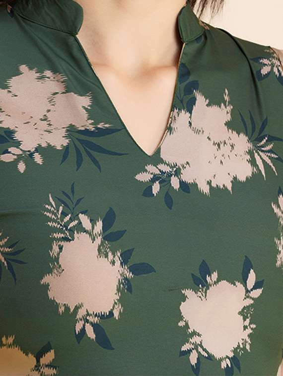 olive printed fit & flare dress - 20322958 -  Standard Image - 3