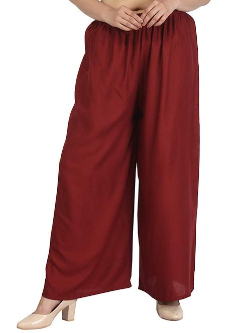 women maroon solids palazzo - 20322973 - Standard Image - 0