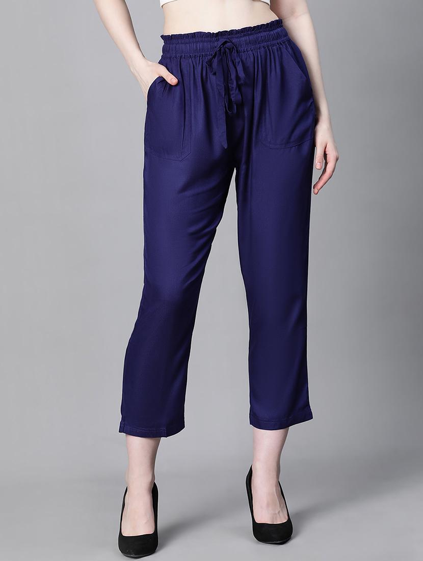 solid navy blue flat front trouser - 20323065 - Zoom Image - 0