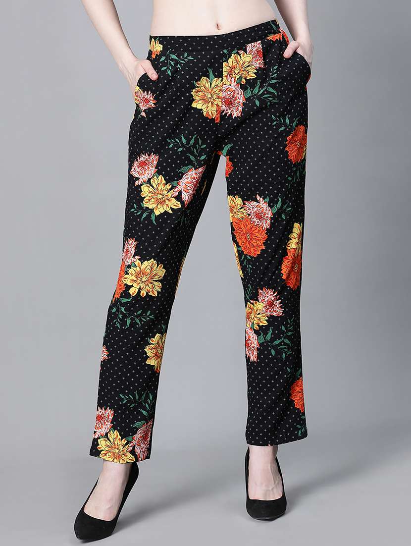 black floral printed flat front trouser - 20323067 - Zoom Image - 0