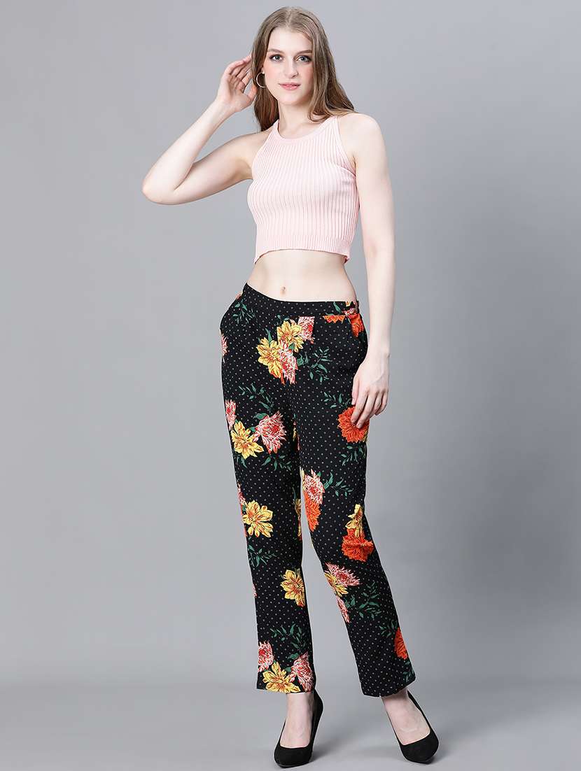 black floral printed flat front trouser - 20323067 - Standard Image - 3