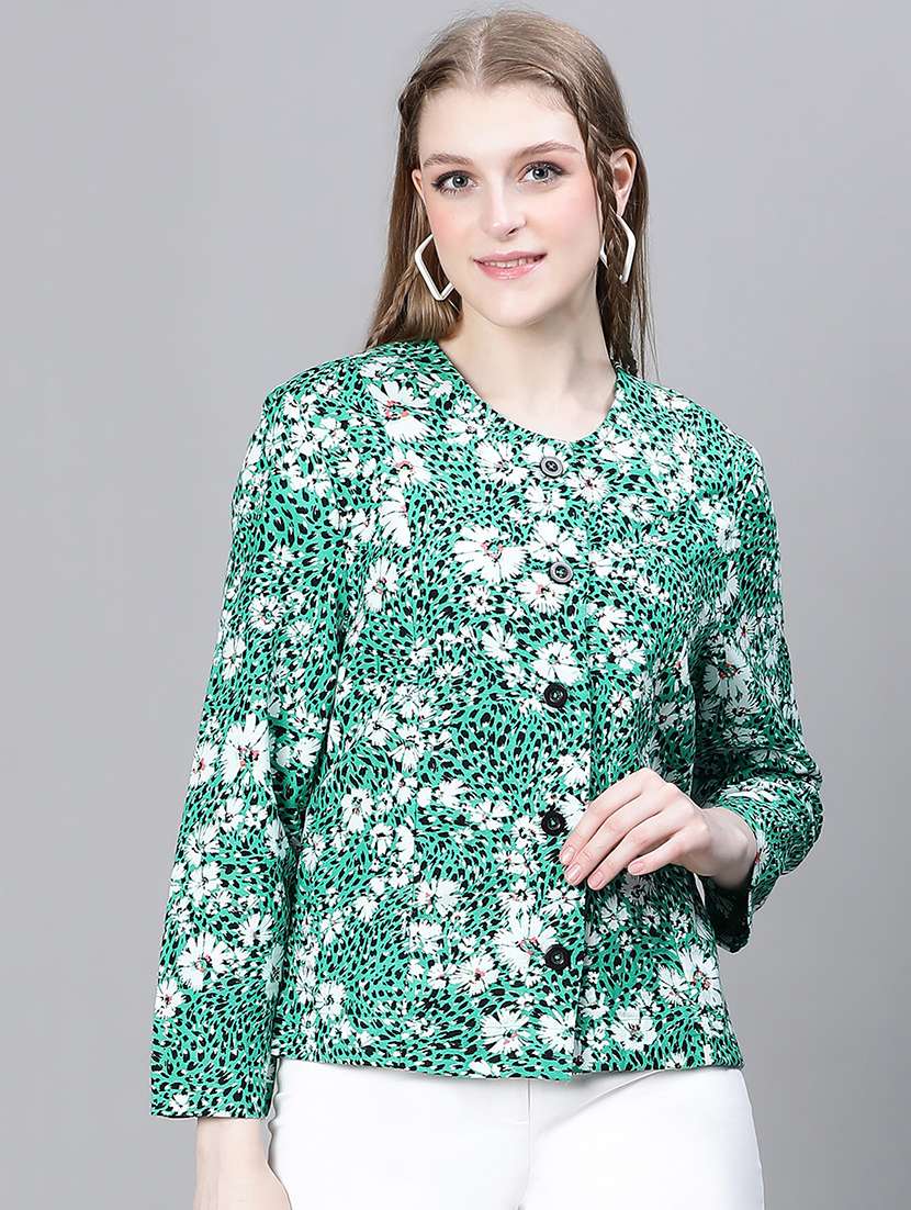 green printed regular jacket - 20323096 - Zoom Image - 0