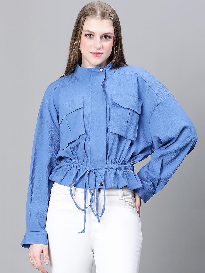 blue self design peplum jacket - 20323100 - Zoom Image - 0