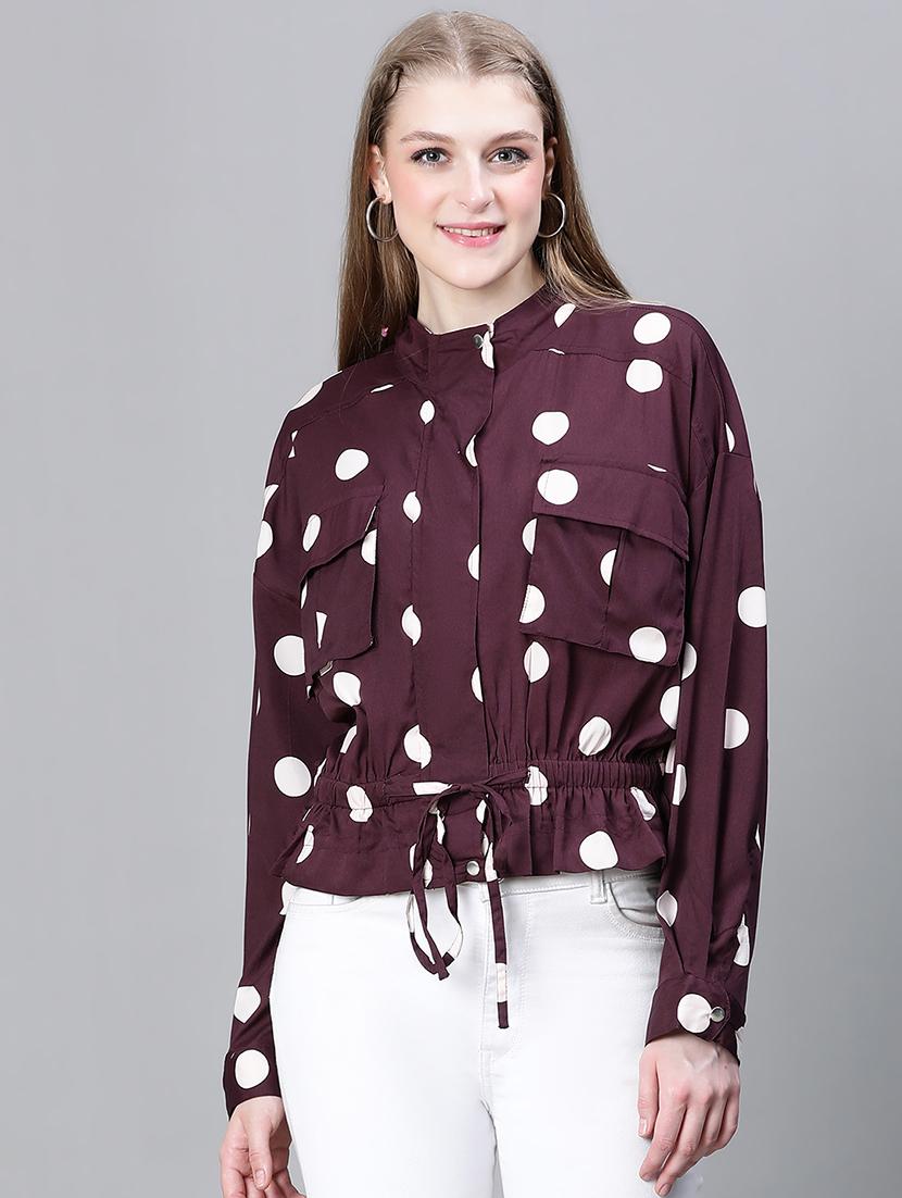 burgundy polka dots peplum jacket - 20323107 - Zoom Image - 0