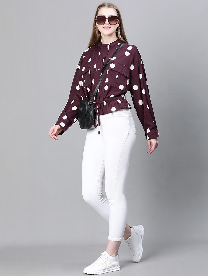 burgundy polka dots peplum jacket - 20323107 - Standard Image - 3