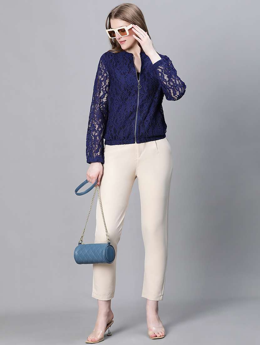 navy blue self design regular jacket - 20323109 -  Standard Image - 3