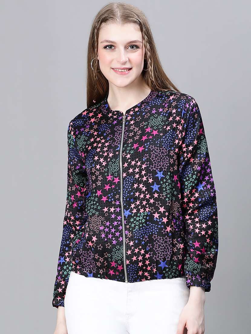 black graphic print regular jacket - 20323119 -  Zoom Image - 0