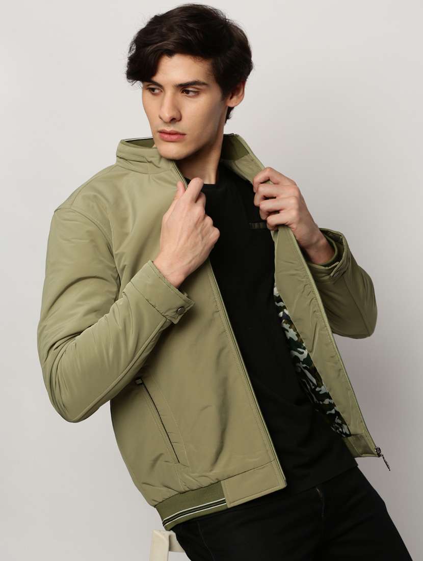 olive green nylon bomber jacket - 20325208 -  Standard Image - 3