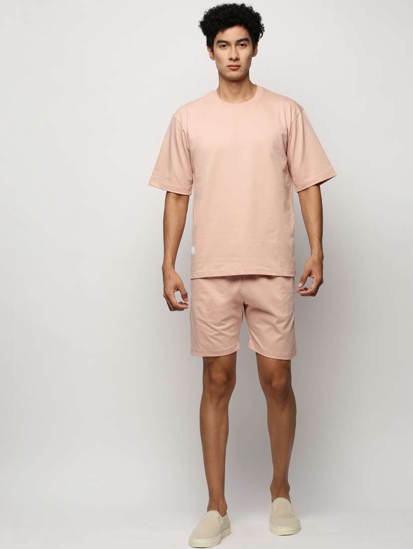 men round neck solid co-ord set