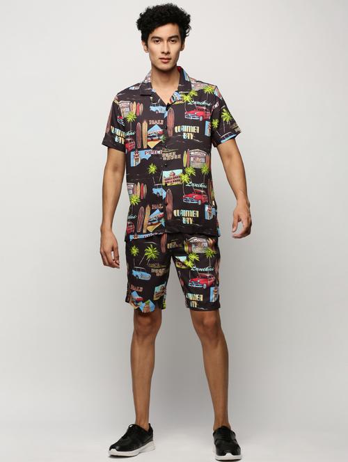 men black graphic cotton blend co-ord set - 20325302 -  Standard Image - 0