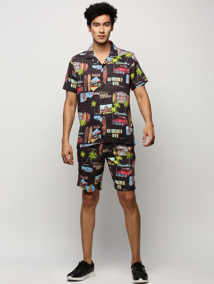 men black graphic cotton blend co-ord set - 20325302 -  Zoom Image - 0