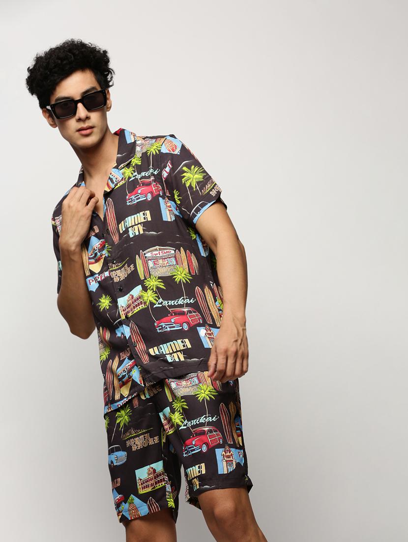 men black graphic cotton blend co-ord set - 20325302 - Standard Image - 3