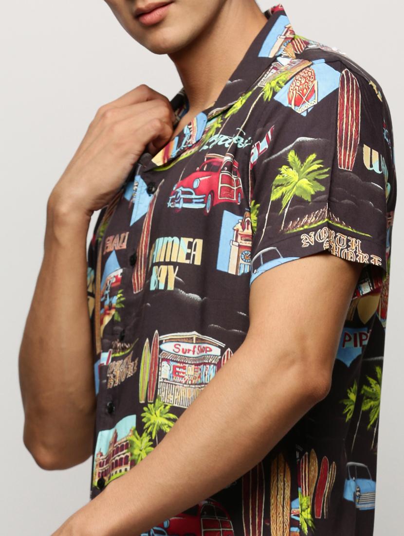 men black graphic cotton blend co-ord set - 20325302 - Standard Image - 5